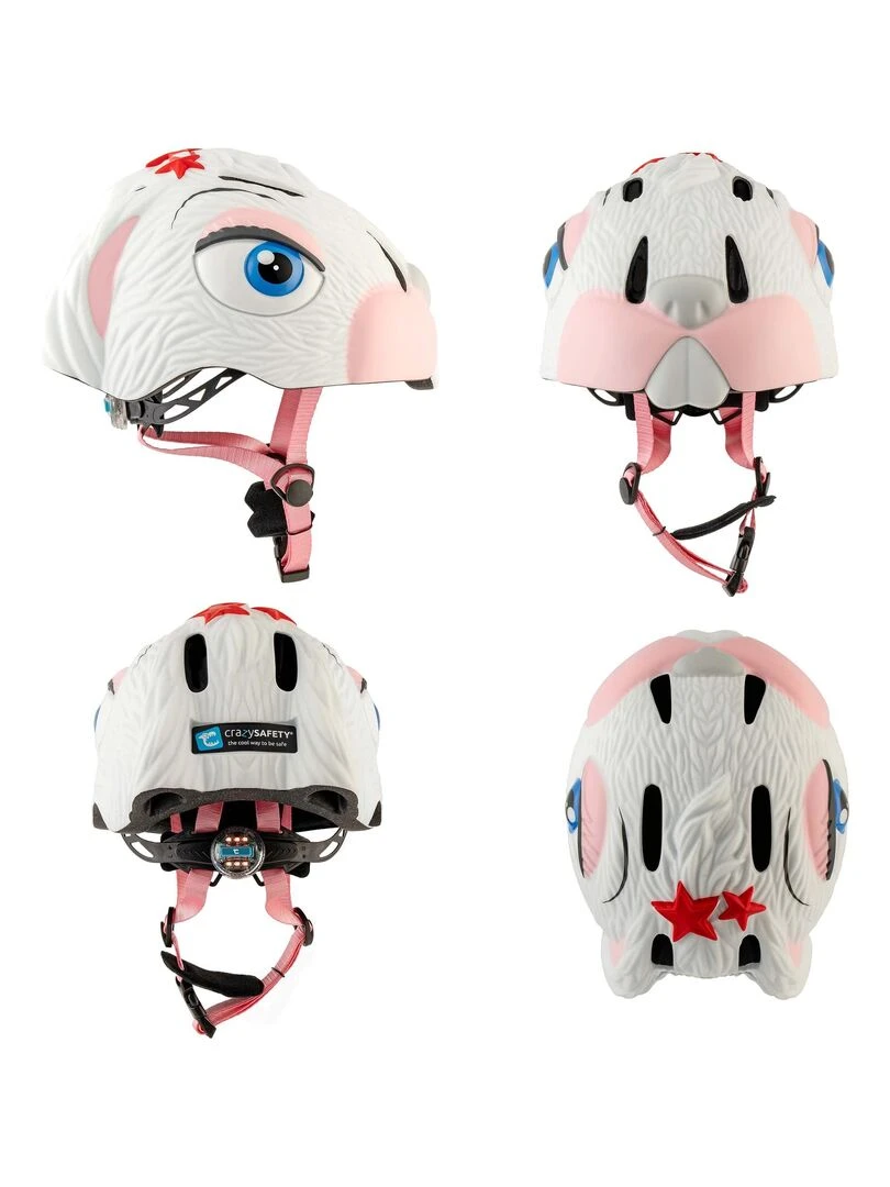 Casque de Vélo pour enfants   Lapin Blanc   Crazy Safety   Certifié EN1078   Blanc Blanc