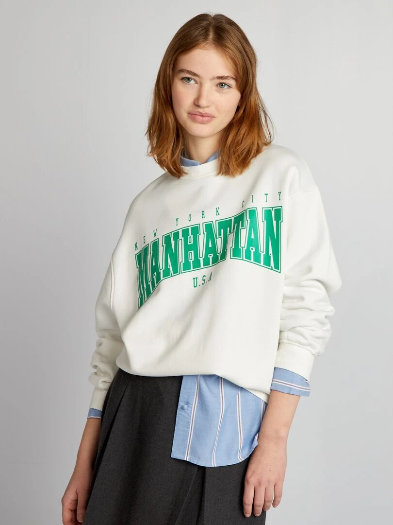 Sweat molletonné à imprimé Blanc