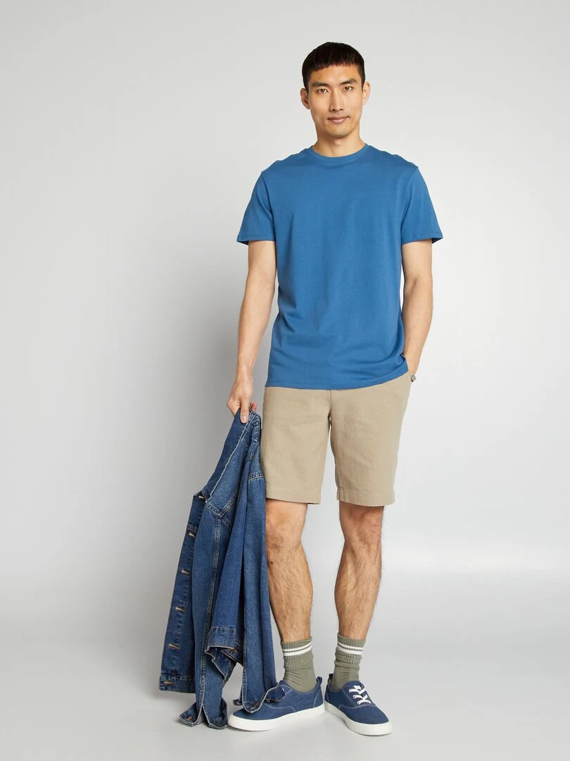 T shirt droit en jersey uni   Bleu