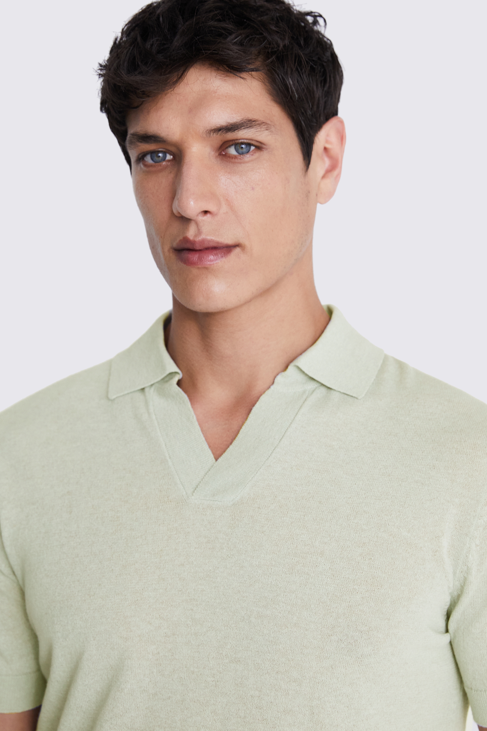 Linen Blend Light Sage Skipper Polo   Buy Online at Moss