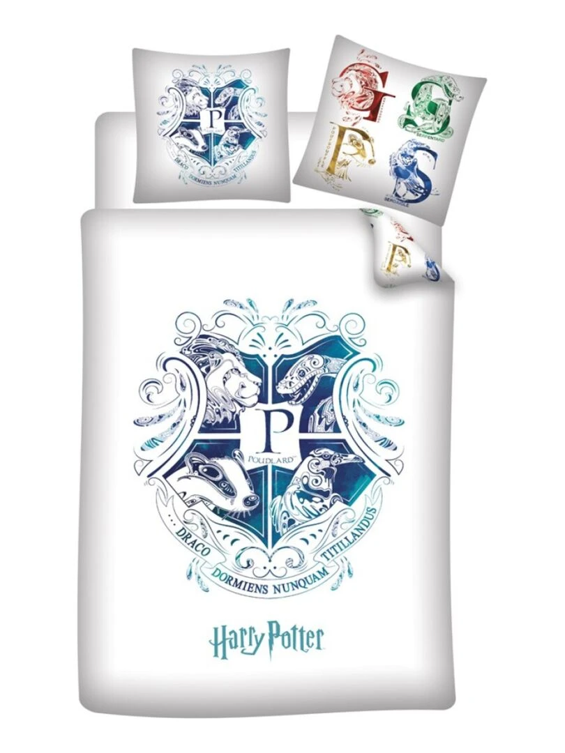 Parure de Lit Enfant Blason Poudlard Blanc