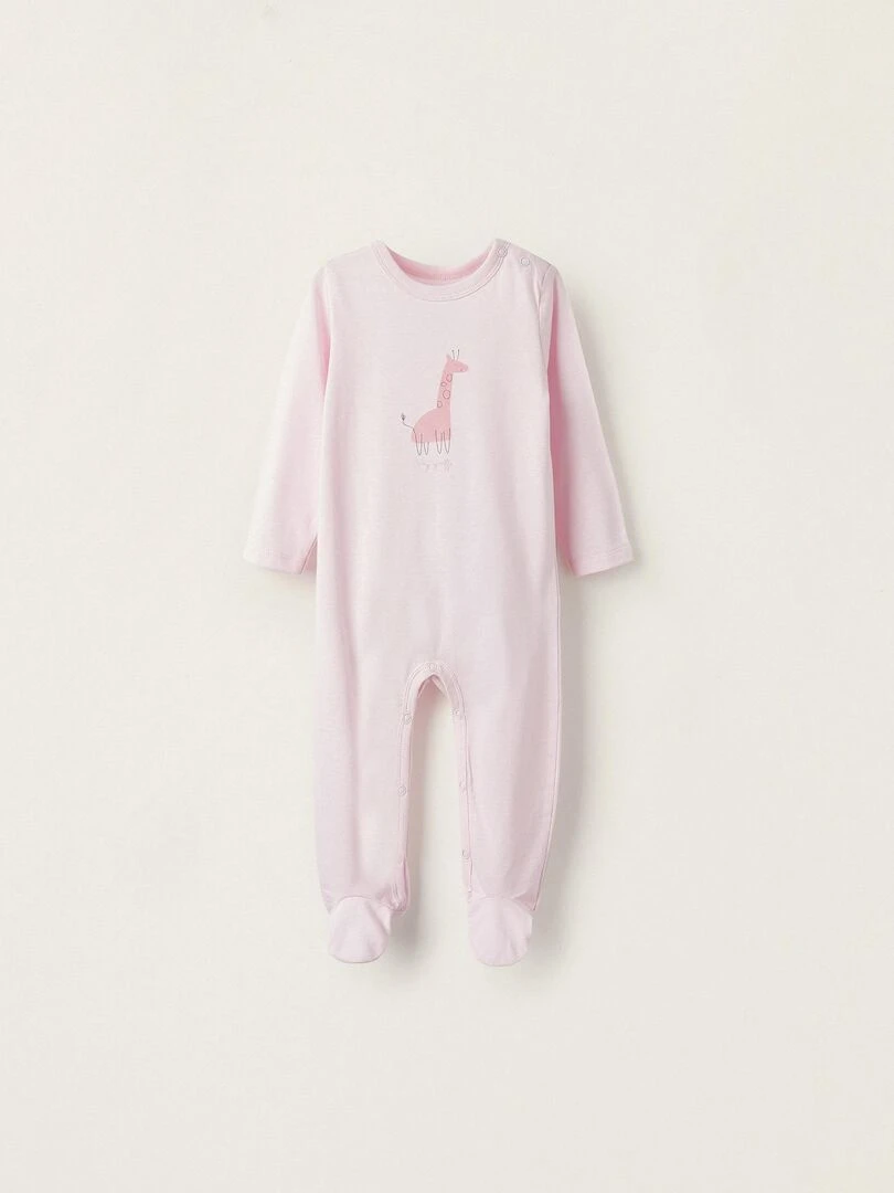 Grenouillère en jersey de coton pour bébé fille 'Tiny Giraffe' manches longues ESSENTIALS LINE Rose clair