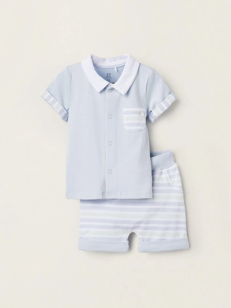 T Shirt + Short en Coton pour Nouveau Né EARLY BLOOM Bleu clair