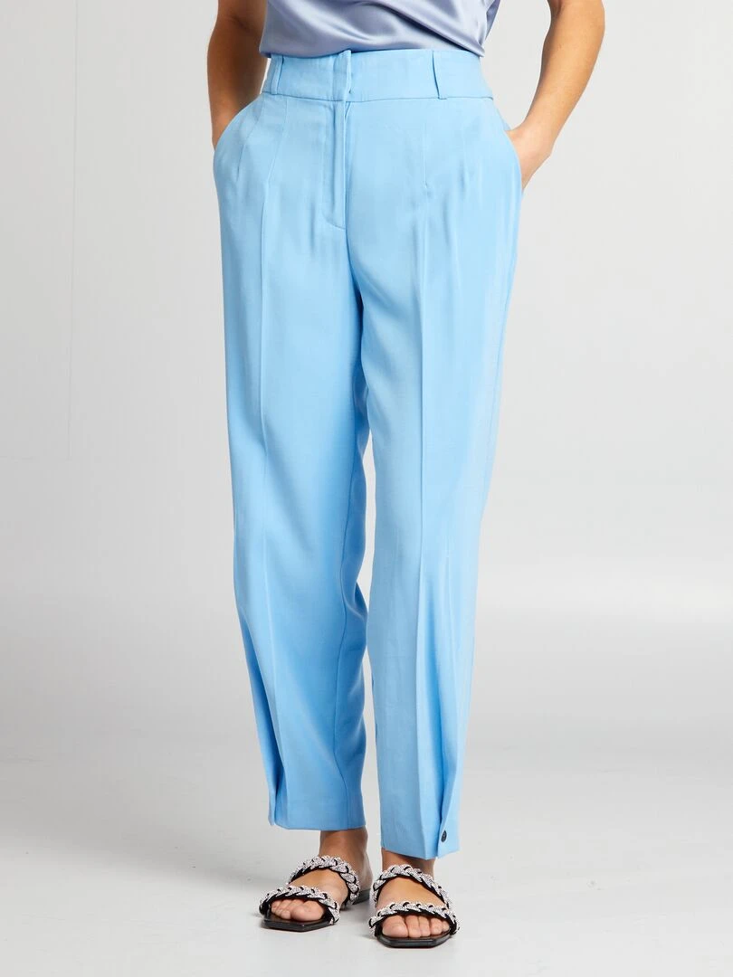 Pantalon droit à taille haute Bleu