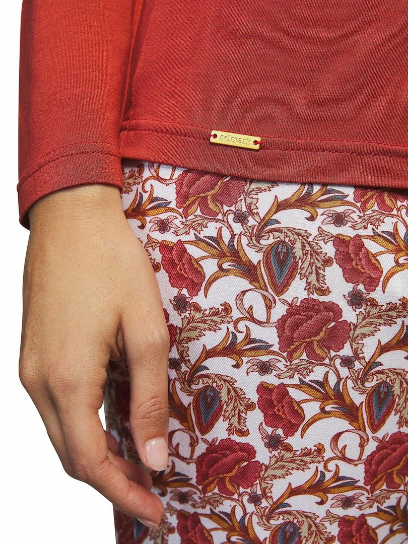 Pyjama pantalon haut manches longues Flores   Orange
