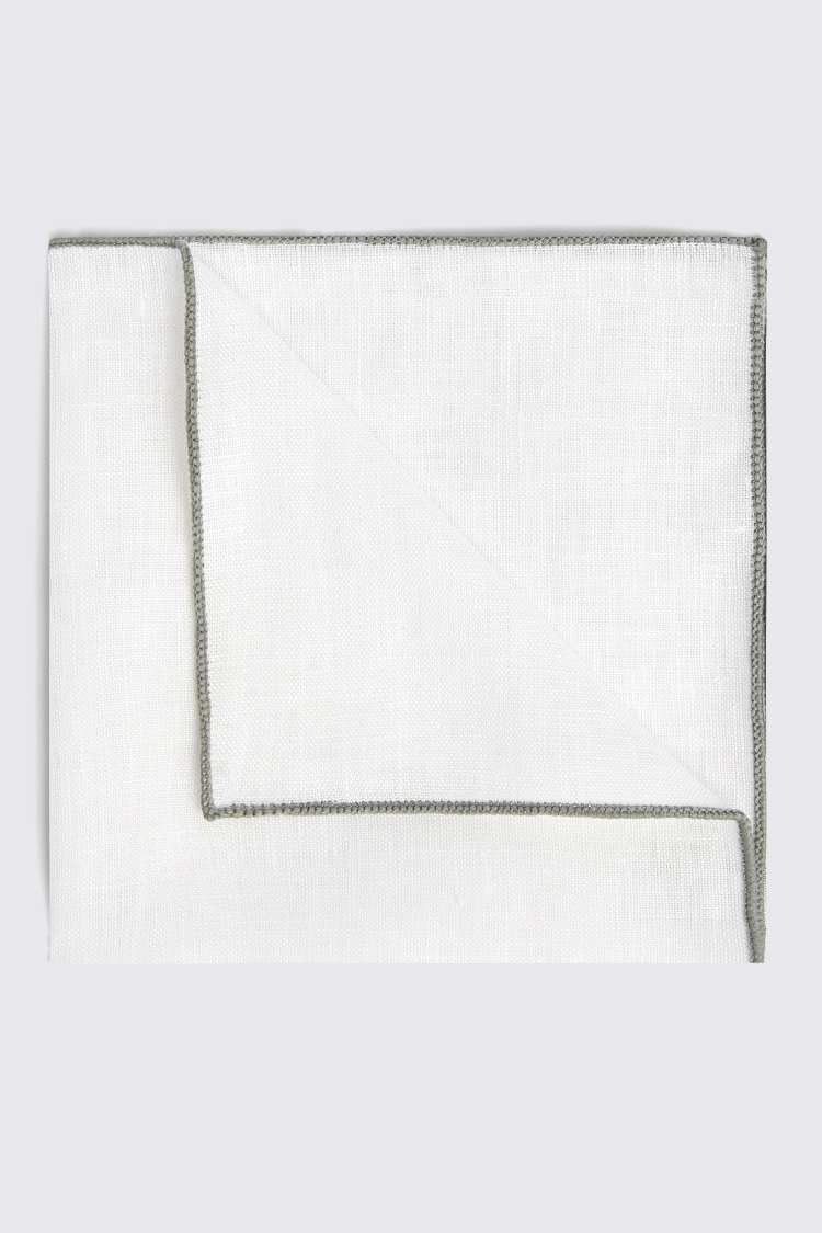White Linen Pocket Square With Sage Green Border Buy Online at Moss
