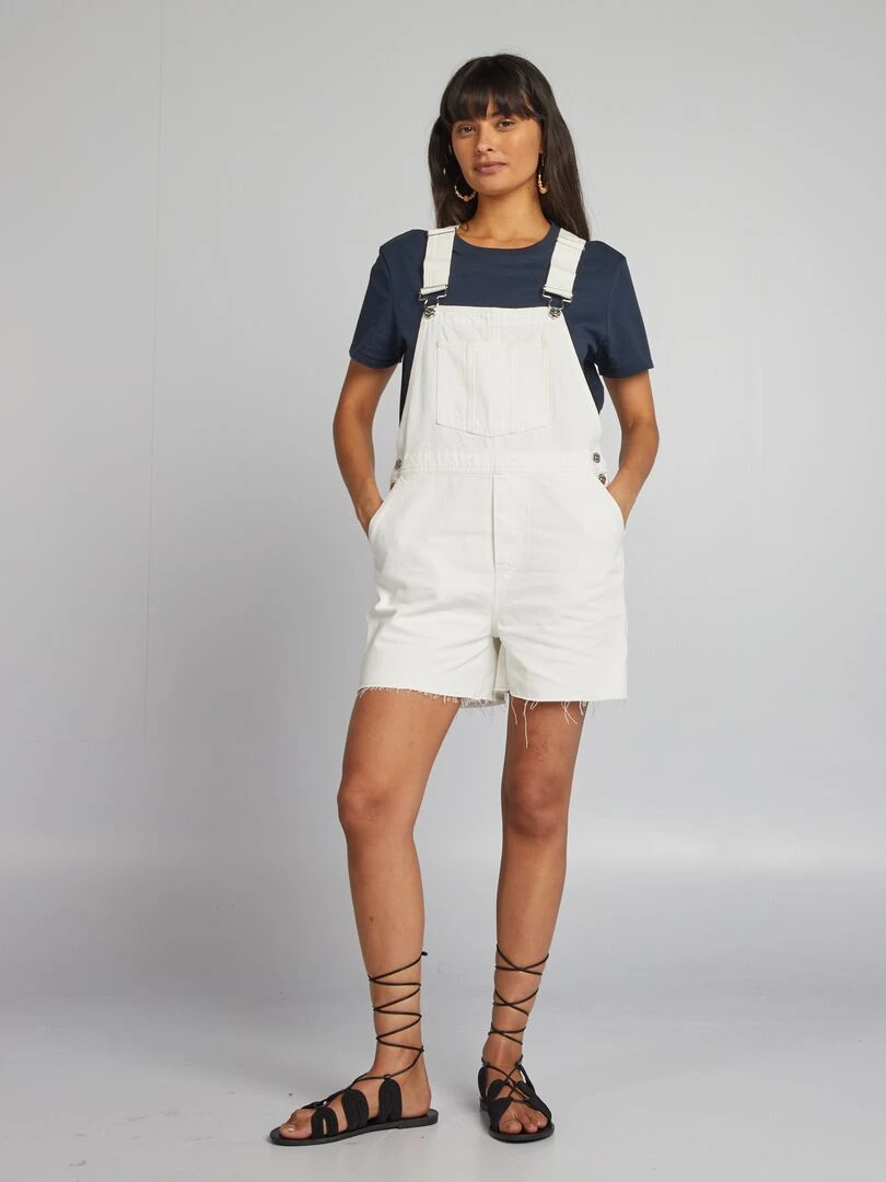 Salopette courte en jean Blanc