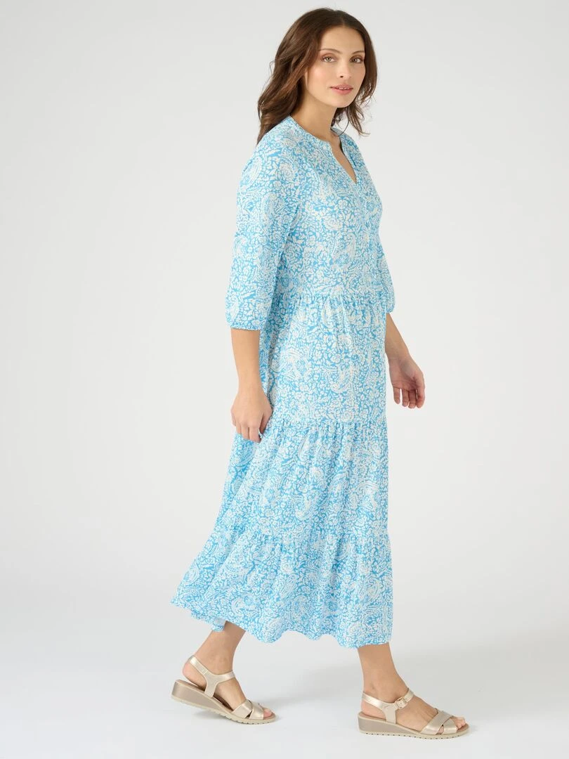 Robe longue maille crêpe à volants   Damart   Bleu