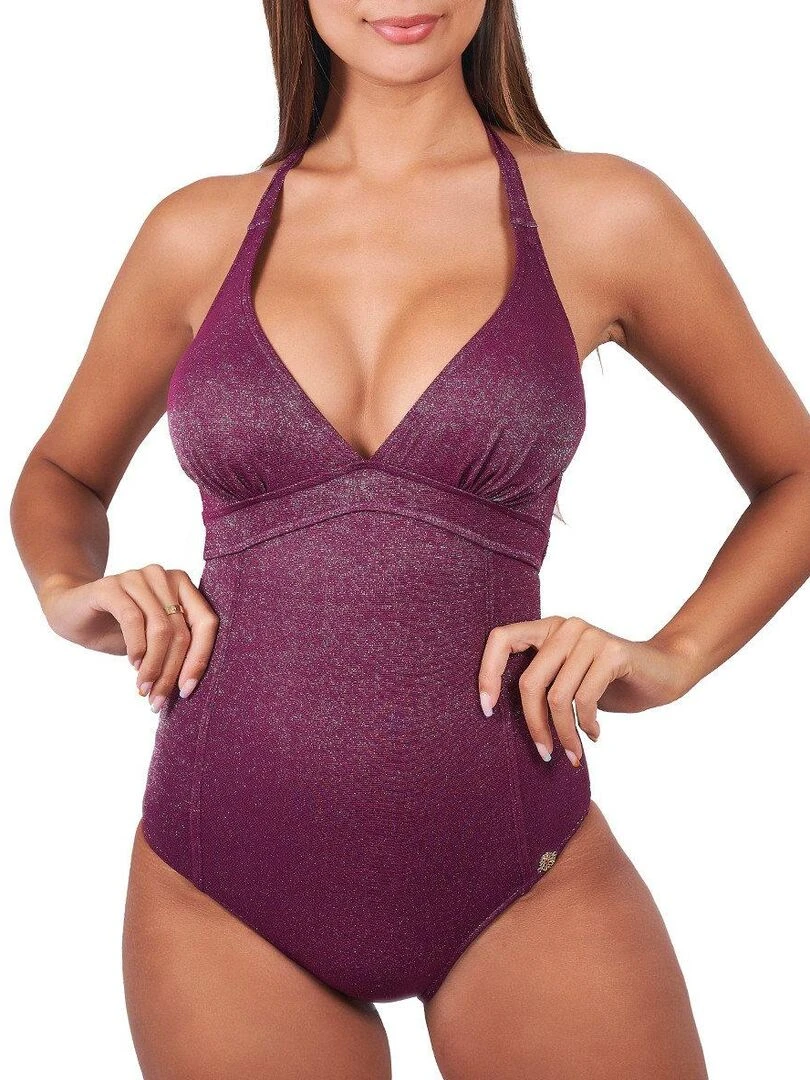 Maillot de bain 1 pièce brillant laçage au dos Vénus Violet