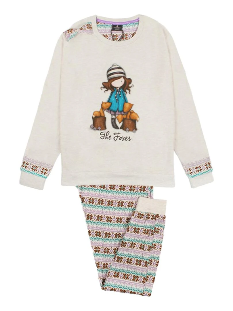 Pyjama manches longues pantalon Felpa The Foxes ivoire Ecru