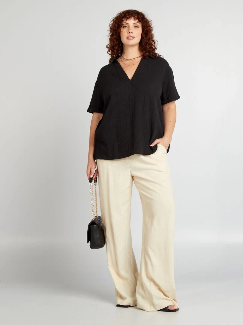 Blouse unie en gaze de coton noir