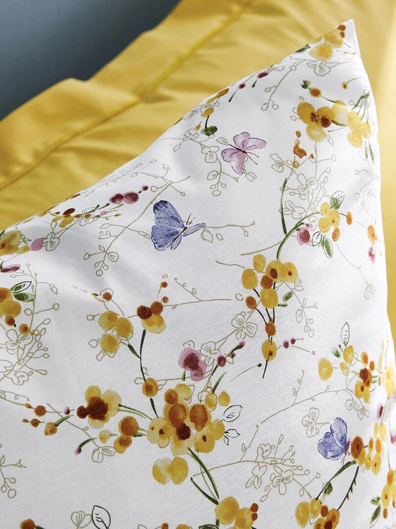 Taie d'oreiller imprimée papillons fleuris   Jaune