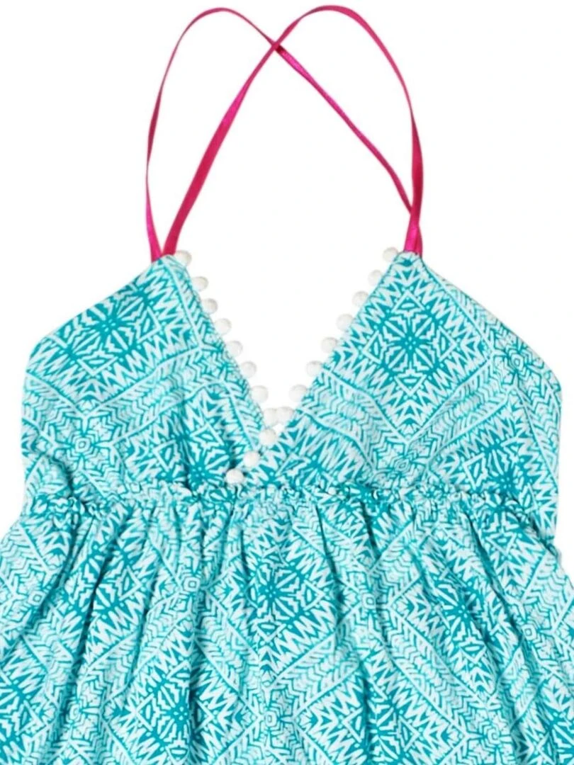 Robe de Plage Longue Fille  Jersey  Blanc  EUGENIE   'LA FAUTE A VOLTAIRE'   Blanc Vert Blanc