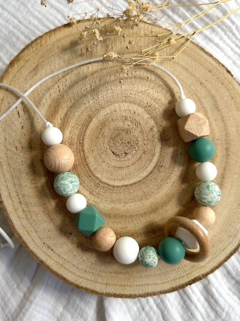 Collier d'allaitement ou de portage silicone et bois 'Nathalia' Vert