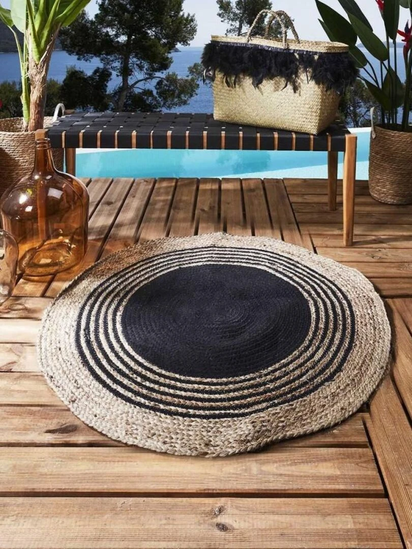 Tapis rond jute coton noir D90   Noir