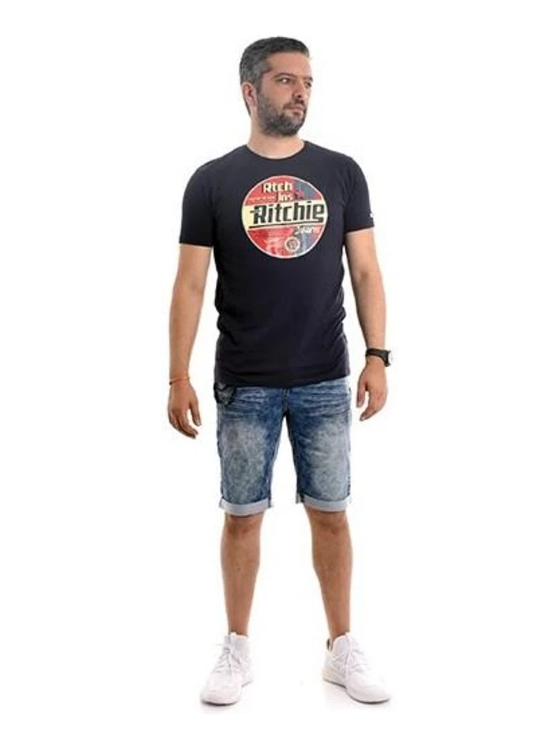 T shirt pur coton organique NAGEL   Bleu marine