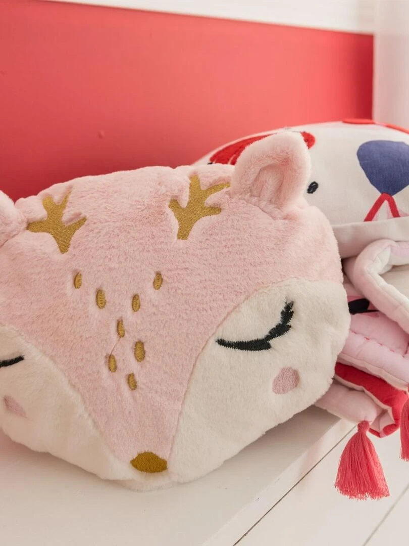Coussin décoratif Catimini cerf pour enfant 38x30 cm 100% Polyester tout doux Rose clair Rose