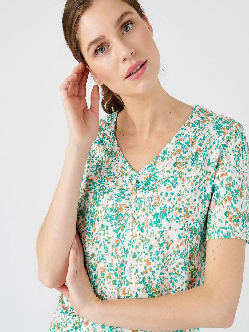 Tee shirt imprimé coton/modal  manches courtes   Damart   Blanc