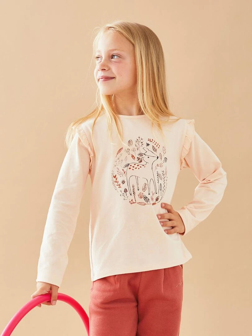 T shirt longues manches imprimé bambi  clair   Noukie's   Rose
