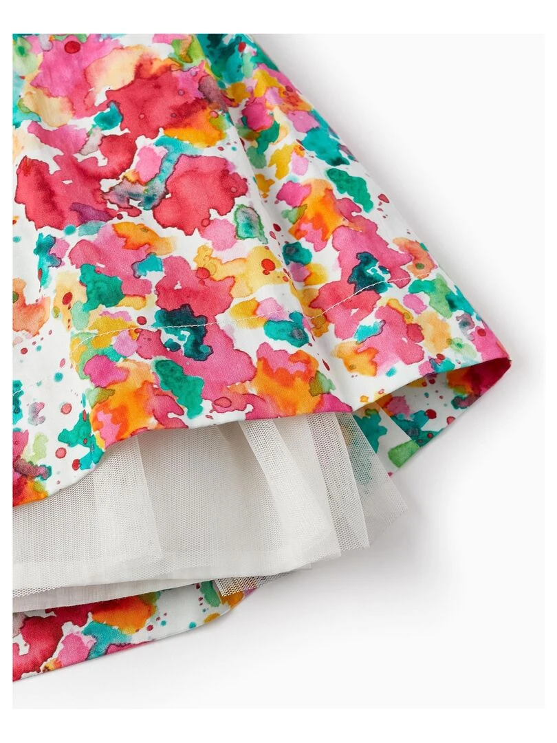 Robe avec Motif Aquarelle pour Bébé Fille manches courtes CÉRÉMONIE   Blanc