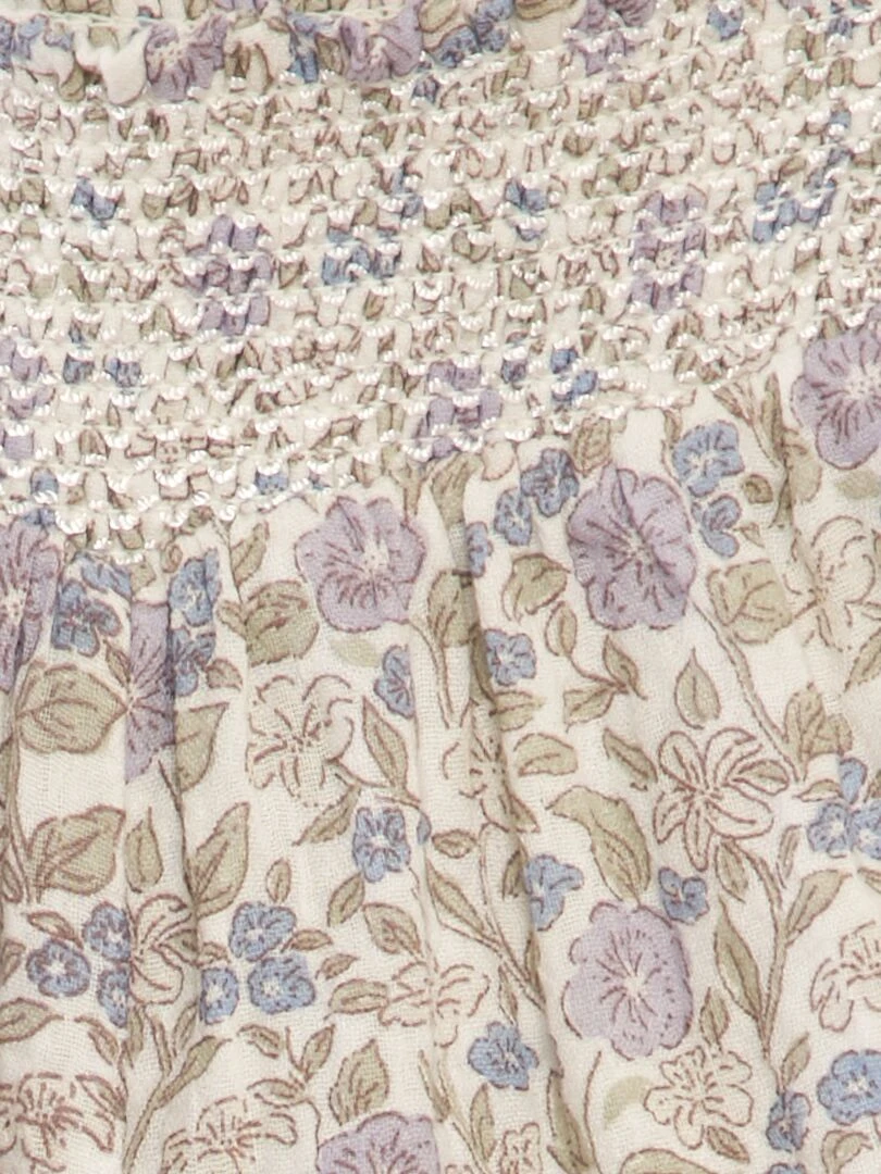 Short en gaze de coton avec taille smockée   Fleuri