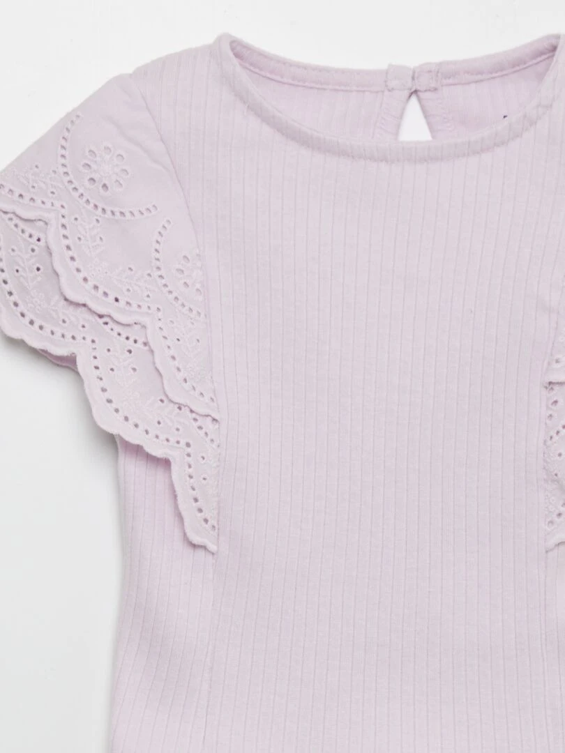 T shirt côtelé avec broderies anglaises   Violet