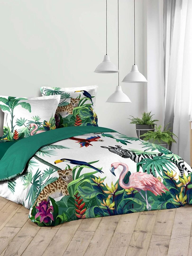 Housse de couette 240x220 Exotica + 2 taies coton Vert