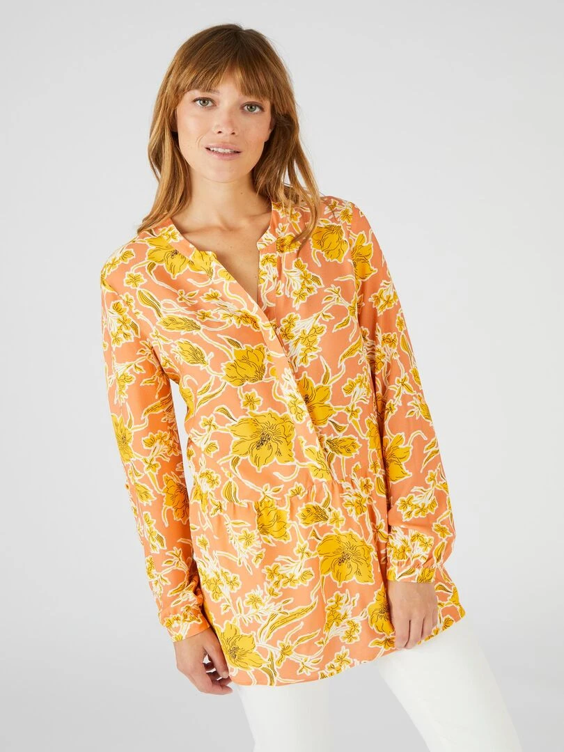 Tunique base volantée fleurie Damart Orange
