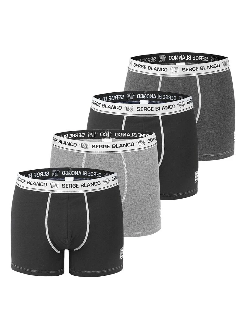 Lot de 4 Boxers coton homme avec surpiqûres Class Serge Blanco Noir Gris