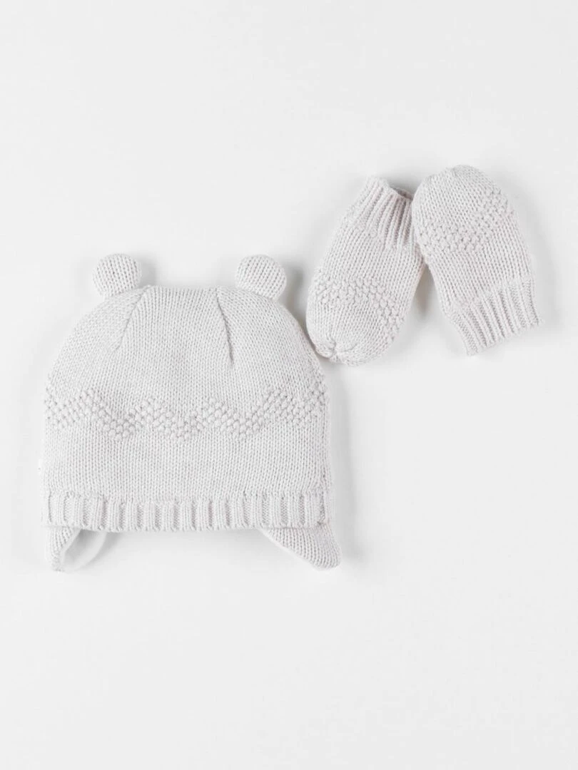Set chapka + moufles chiné/paillettes Noukie's Beige