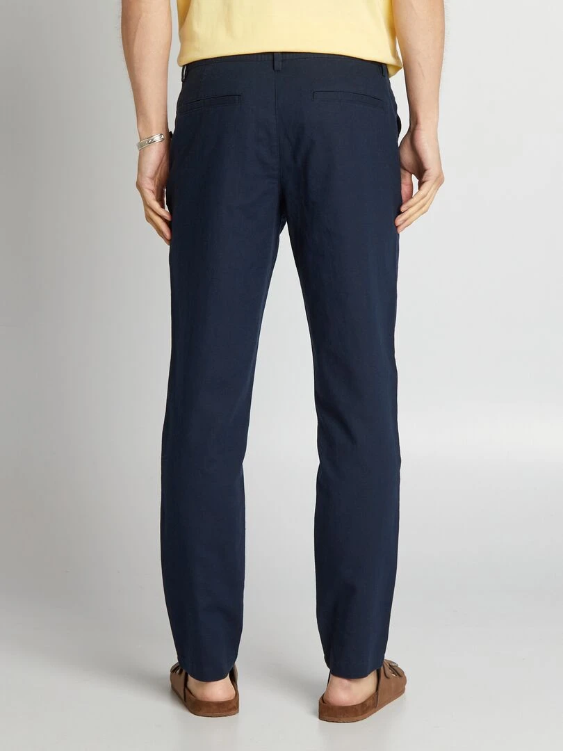Pantalon chino coupe slim en lin mélangé   bleu marine