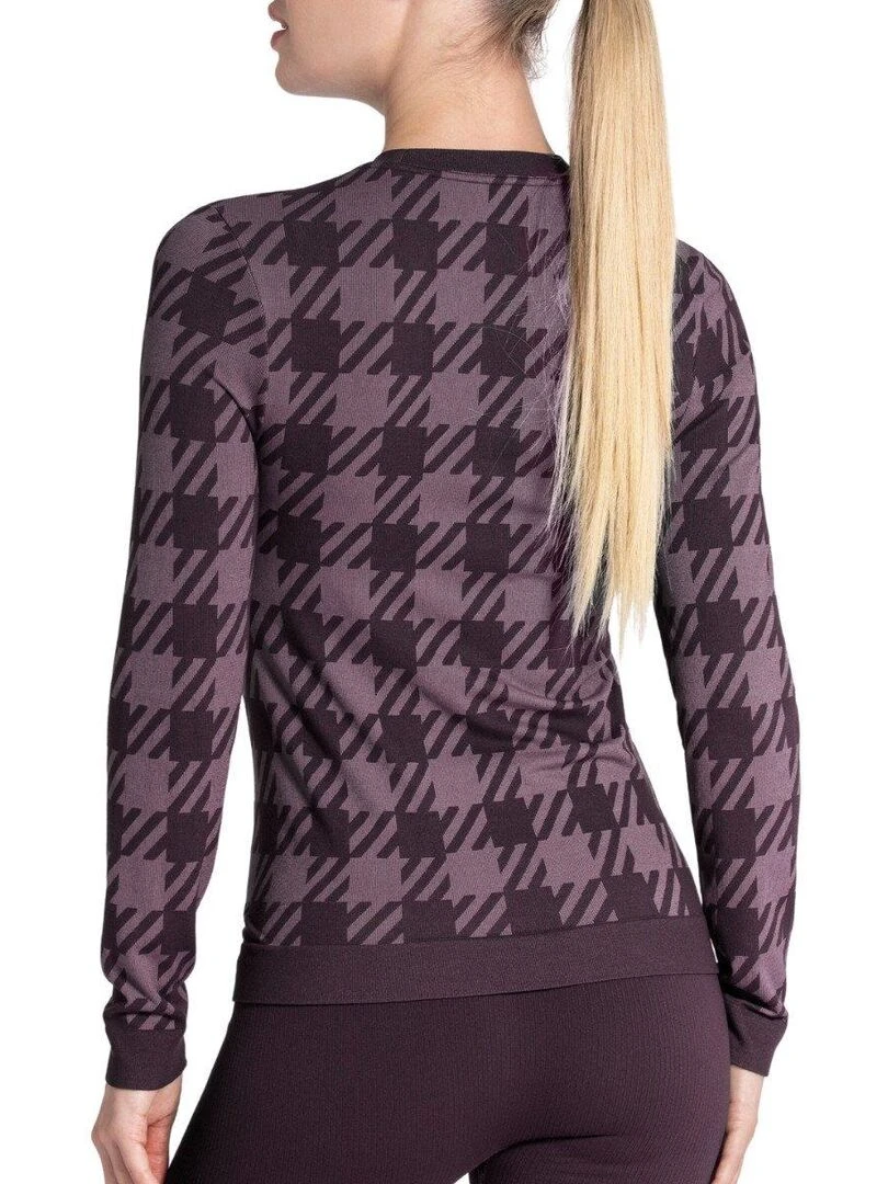T shirt manches longues imprimé pied de poule Athleisure Violet