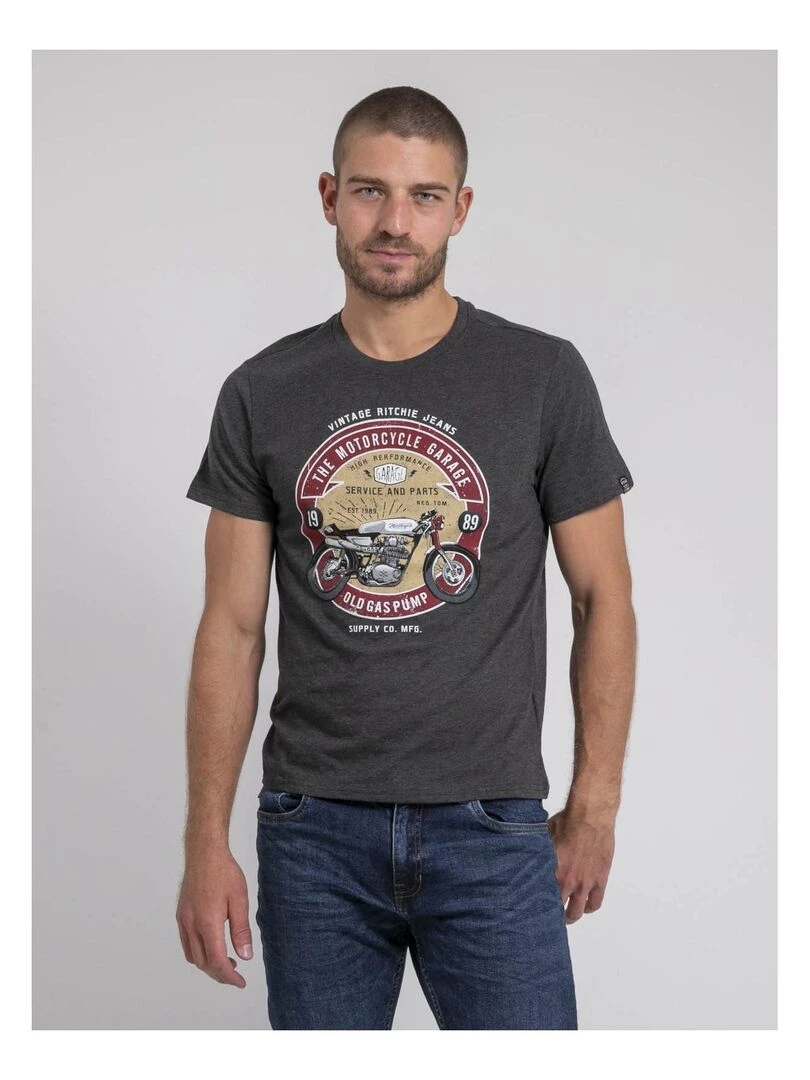 T shirt col rond pur coton JORISOL Gris foncé