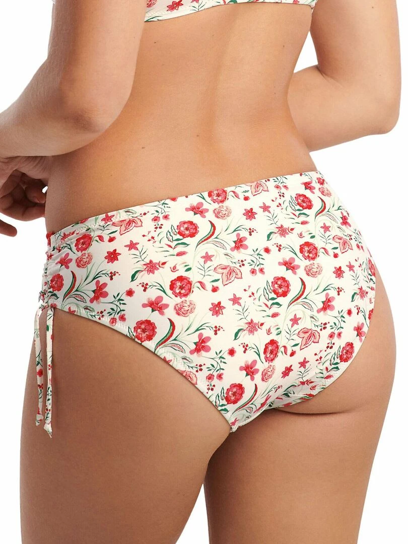 Bas maillot slip de bain taille haute côtés froncés Java Ecru
