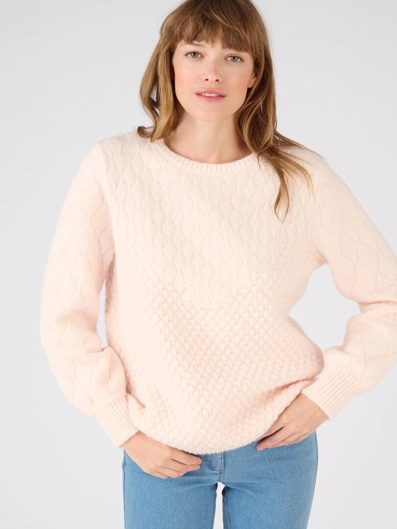 Pull maille fantaisie Thermolactyl Damart Rose pâle
