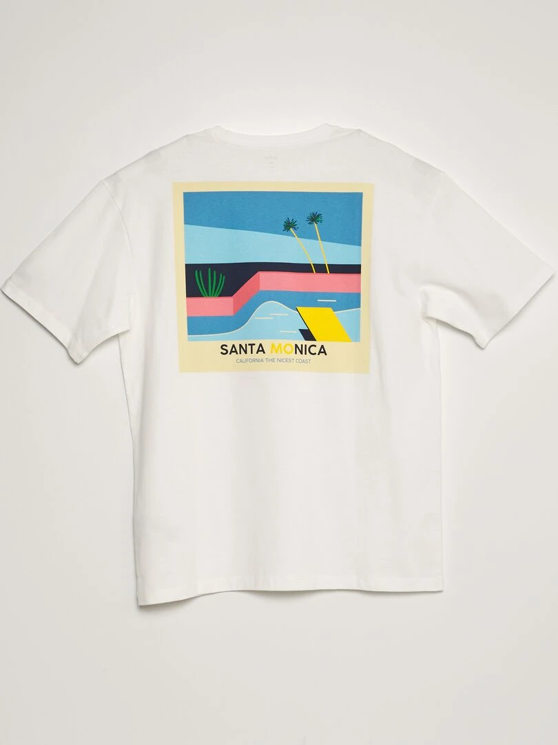 T shirt imprimé à col rond   Blanc 'Santa Monica'