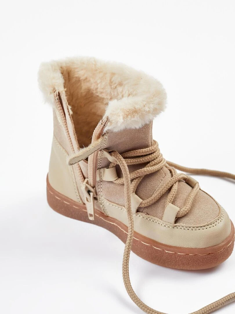 Bottes en Cuir et Peau avec Doublure en Fourrure pour Bébé  SWEET FROSTY DREAMS   Beige