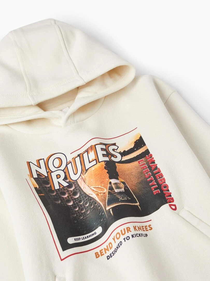 Sweat à capuche en molleton pour garçon 'No Rules   Skate'  Skater's’ Dictionary   Beige clair