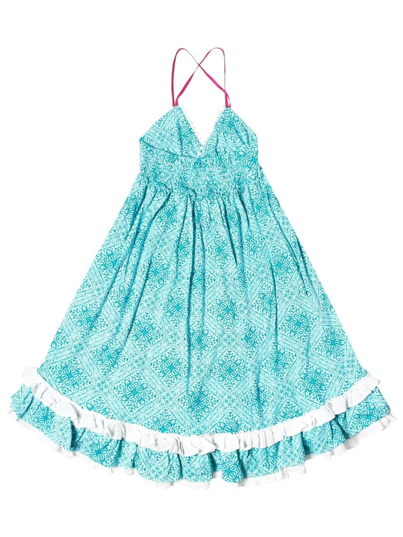 Robe de Plage Longue Fille  Jersey  Blanc  EUGENIE   'LA FAUTE A VOLTAIRE'   Blanc Vert Blanc