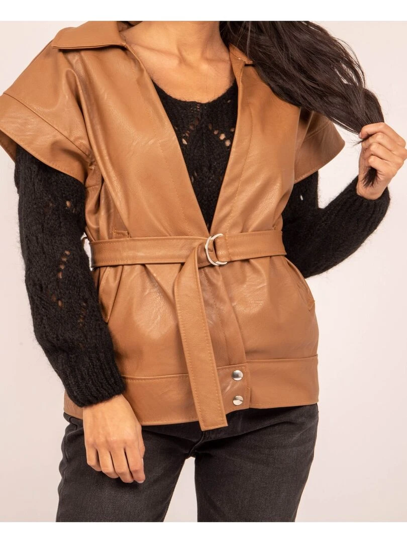 Veste sans manches similicuir URBIA   Marron caramel