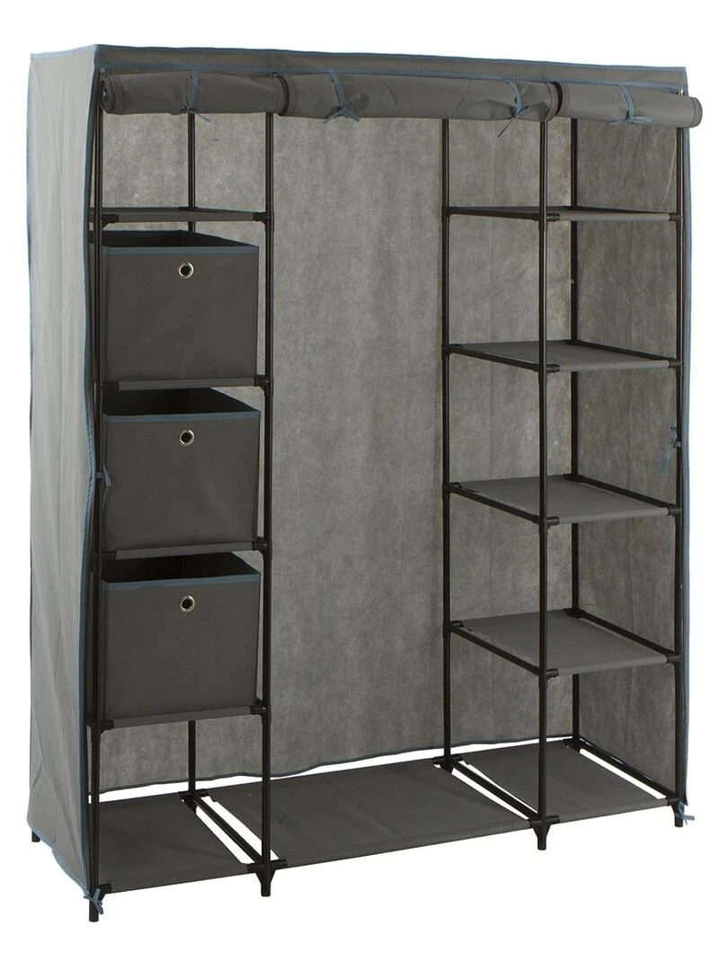 Armoire 1 penderie 11 étagères 3 boites Gris