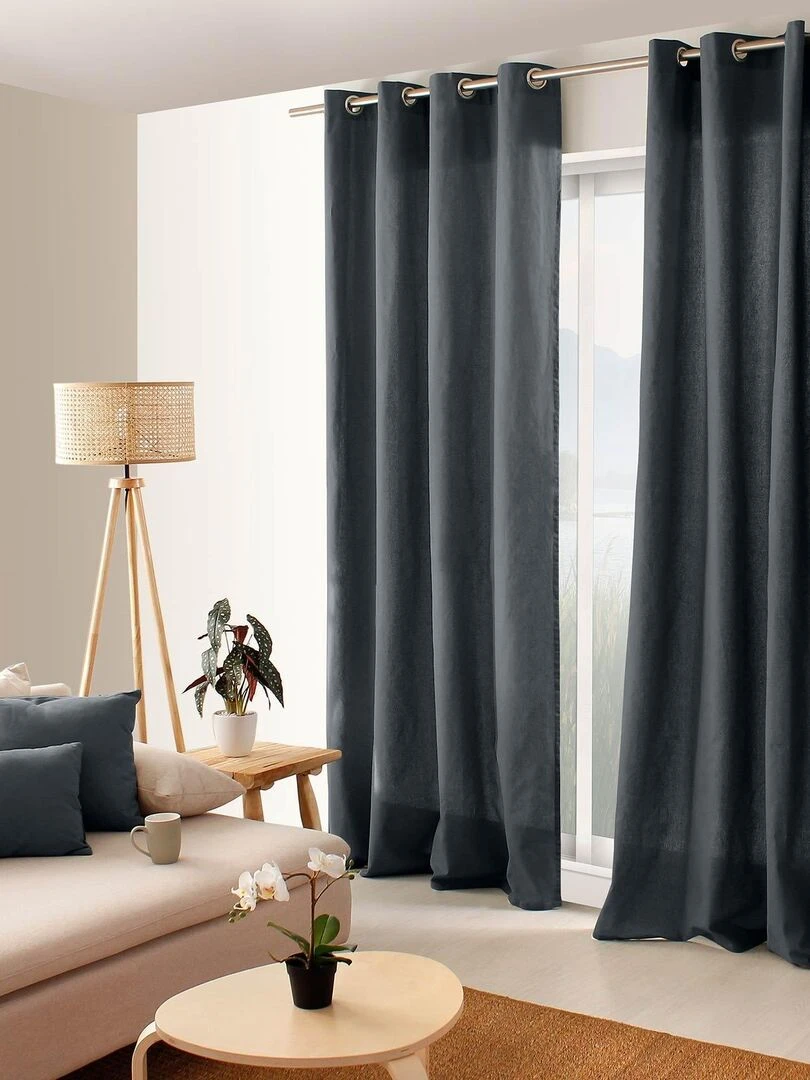 Rideau coloré en pur coton 8 œillets Gris foncé