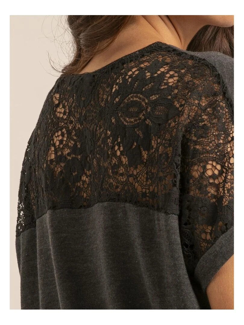 T shirt dentelle FERASSIA   Noir
