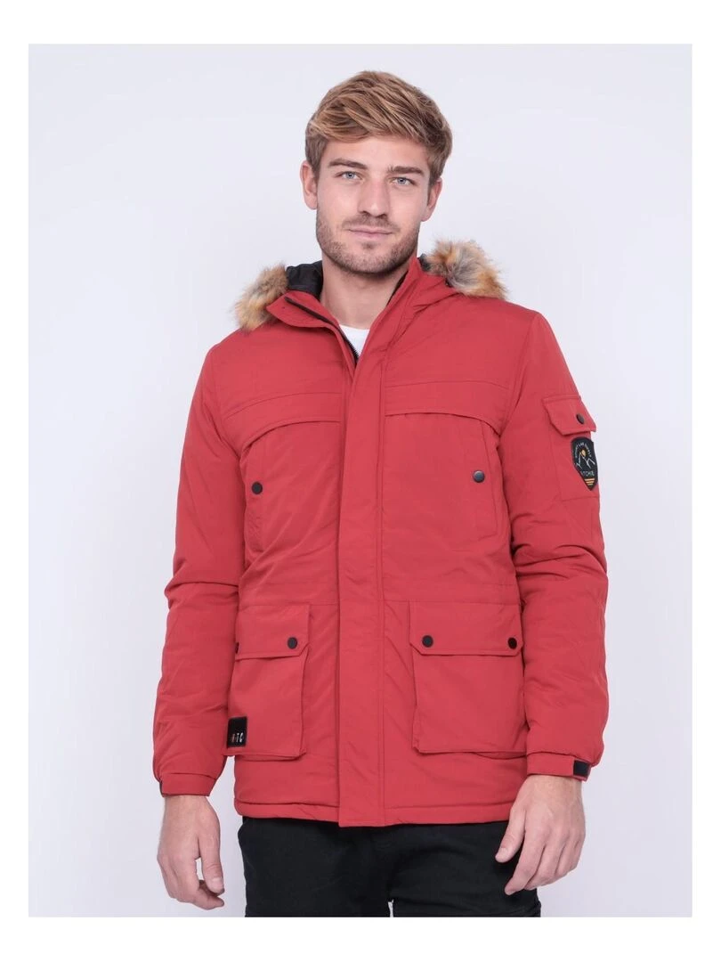 Parka mi longue capuche ZEVKOT Rouge