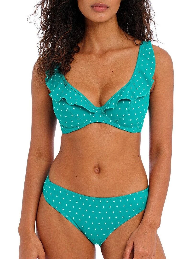 Haut de maillot décolleté plongeant à volant Jewel cove Vert