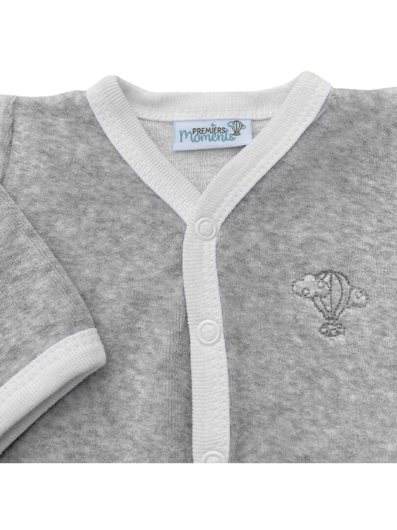 Pyjama velours   100% coton biologique   1 à 6 mois   Gris