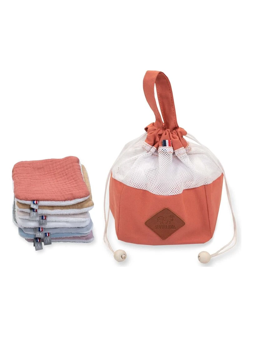 Pochon distributeur et ses 8 lingettes lavables Jeanne Marron