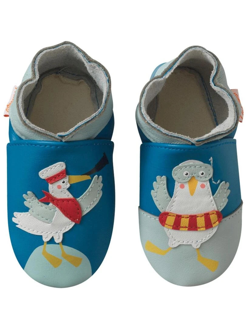 Chaussons bébé cuir souple Juliette la mouette Bleu Bleu