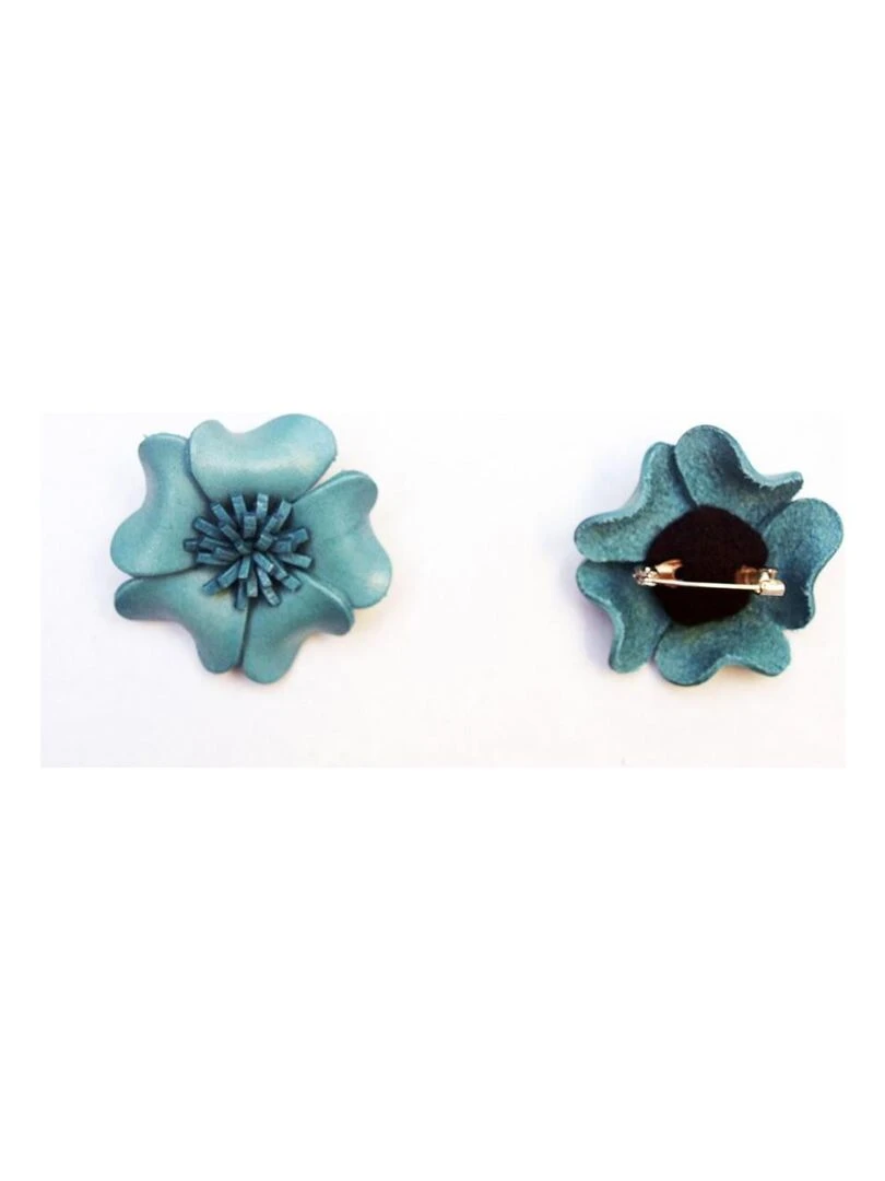 Broche cuir forme fleur  Bijoucolor   Bleu