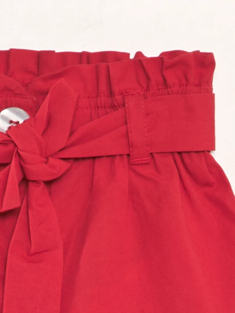 Short ceinturé en popeline   Rouge